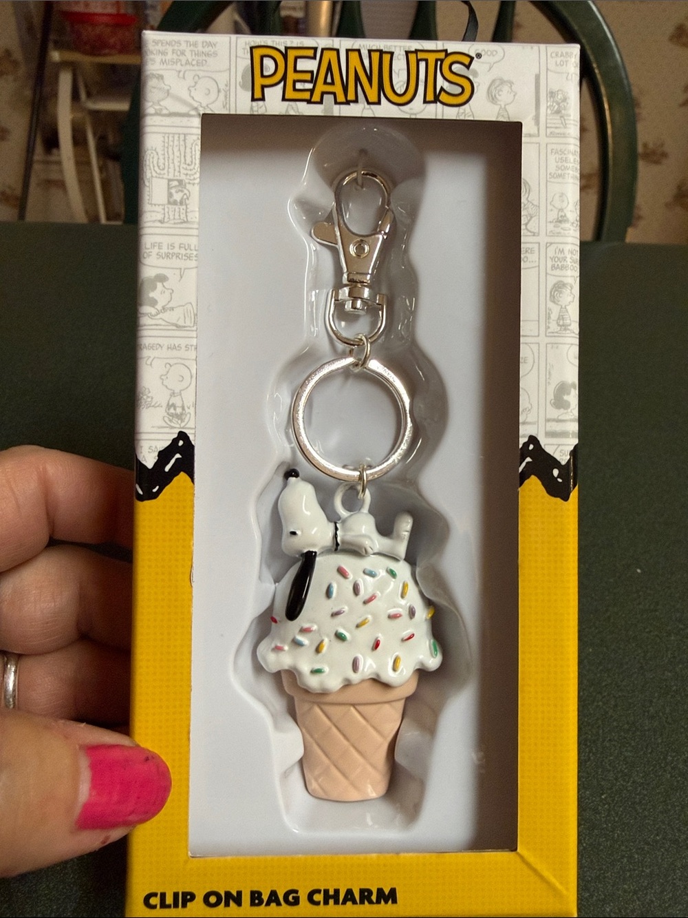 Peanuts Snoopy Ice Cream Cone Clip-On Bag Charm - White